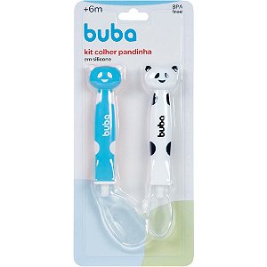 KIT COLHER PANDINHA EM SILICONE AZUL BUBA