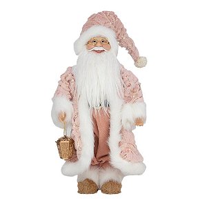 PAPAI NOEL EM PE ROSA E BRANCO 45cm