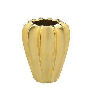 VASO DECORATIVO DOURADO EM CERAMICA COM VINCOS