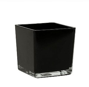 VASO CUBO PRETO VIDRO POLONES 8cm