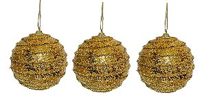 Trio de Bola de Natal Dourada Brilhante 10cm