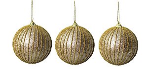 Trio de Bola de Natal Dourada e Champagne Decor 8cm