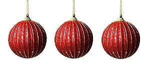 Trio de Bola de Natal Vermelha e Dourada Decor 8cm