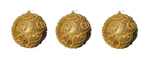 Trio de Bola de Natal Dourada com Brilho 10cm