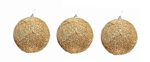 Trio de Bola de Natal Dourada com brilho 10cm