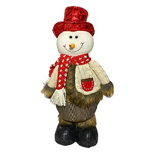 Boneco Neve Decorativo Trico com chapeu vermelho