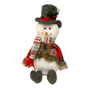 BONECO DE NEVE DECOR C/CARTOLA CINZA E CACHECOL