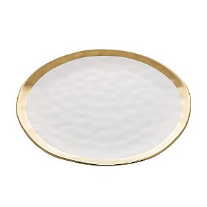 PRATO SOBREMESA DE PORCELANA BRANCO E DOURADO DUBAI WOLFF