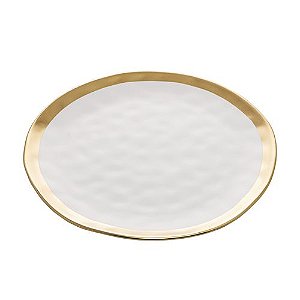 PRATO SOBREMESA DE PORCELANA BRANCO E DOURADO DUBAI WOLFF