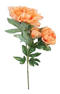 Galho com 3 Flores Peonia - Laranja 90cm