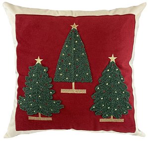 ALMOFADA VELUDO NATAL 45X45 BORDADA PINHEIROS DECORTEXTIL