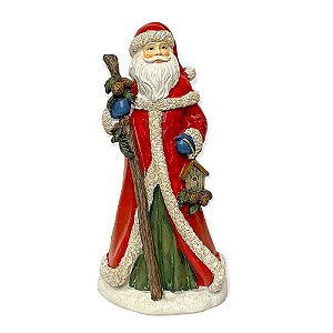 ESCULTURA PAPAI NOEL EM RESINA C/CAJADO