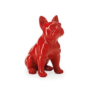 ESCULTURA CACHORRO BULLDOG VERMELHO EM POLIRESINA