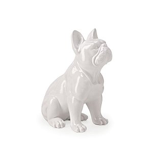 ESCULTURA CACHORRO BULLDOG BRANCO EM POLIRESINA