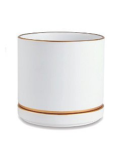 CACHEPOT BRANCO COM PRATO E FILETE COBRE EM CERAMICA G