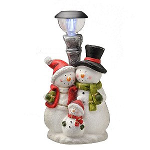 ESCULTURA DE JARDIM BONECO DE NEVE COM LUZ DE LED 39cm