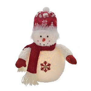 BONECO DE NEVE NATALINO COM CACHECOL E GORRO VERMELHO E LED