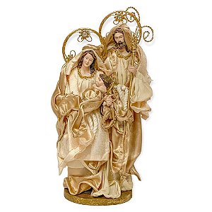 Sagrada Familia em resina e tecido dourada e nude 29cm