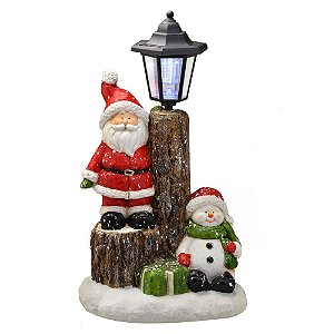 ESCULTURA DE JARDIM PAPAI NOEL E BONECO DE NEVE COM POSTE LUZ SOLAR