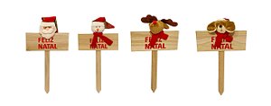 Kit 4 Placas Decor Feliz Natal  com Papai Noel, Boneco de Neve, Rena e Urso