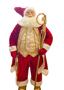 Papai Noel Decorativo Vermelho Branco e Dourado 120cm