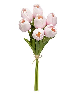 RAMALHETE TULIPA ROSA PERMANENTE TOQUE REAL 33CM