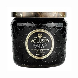 VELA POTE VIDRO +35H BURNING WOODS VOLUSPA 127g