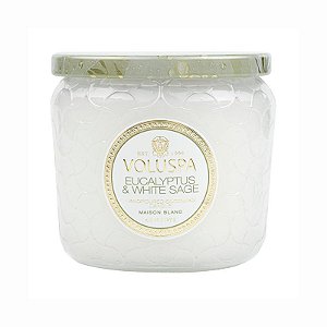 VELA POTE VIDRO +35H EUCALYPTUS E WHITE SAGE VOLUSPA 127g