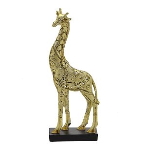 ESCULTURA GIRAFA DECOR EM RESINA DOURADA COM PEDRAS 36cm