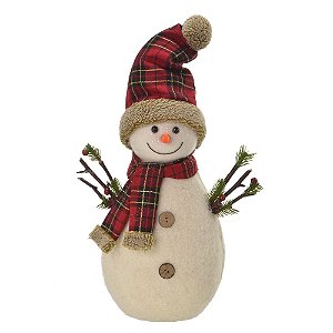 BONECO DE NEVE DECORATIVO EM LA COM GORRO E CACHECOL G