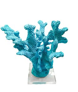 ESCULTURA CORAL MEDIO COM BASE ACRILICA AZUL TIFANNY