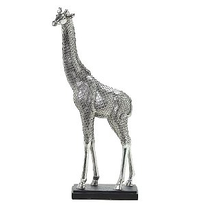 ESCULTURA GIRAFA DECORATIVA PRATA COM RANHURAS 42cm