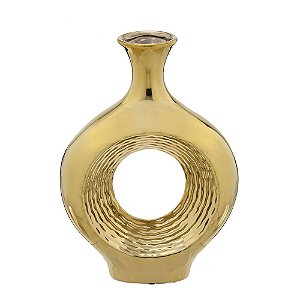 VASO DECORATIVO EM CERAMICA DOURADO 32,5CM