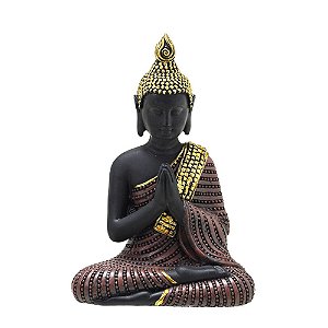 ESCULTURA BUDA DECOR PRETO MARROM E DOURADO 12cm