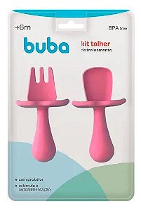 KIT TALHERES INFANTIL SILICONE - ROSA BUBA