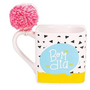 CANECA QUADRADA COM POMPOM - FUN COLORS AZUL UATT