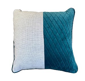 Almofada Premium Matelasse Verde e Linho Cinza 50x50cm