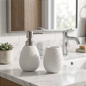KIT PORTA-SABONETE E COPO EM CIMENTO MART BRANCO