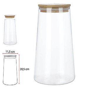 POTE VIDRO BOROSSILICATO 1350ml COM TAMPA DE BAMBU