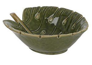 BOWL CENTRO DE MESA CERAMICA 19cm FOLHA VERDE DECORATIVA