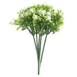 FOLHAGEM PICK FLOR MINI 5 HASTES BRANCO E VERDE 19cm