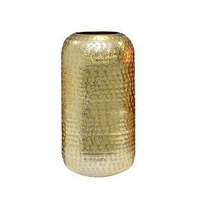 Vaso em Aluminio Indiano Dourado 26cm Martelado