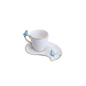 Xícara Porcelana Café Cute Birds Azul 90ml