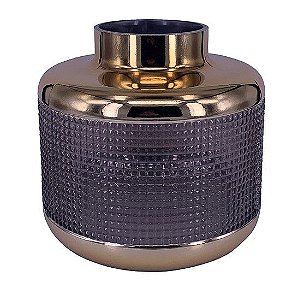 VASO DE VIDRO FUME COM DOURADO BOJUDO 22cm