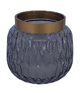 VASO DE VIDRO CINZA COM BORDA DOURADA 13cm