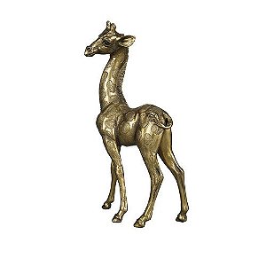 ESCULTURA GIRAFA DE RESINA DOURADA BRILHANTE 37cm