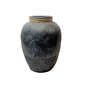 VASO DE CERAMICA CHUMBO COM DETALHE EM CORDA 33cm