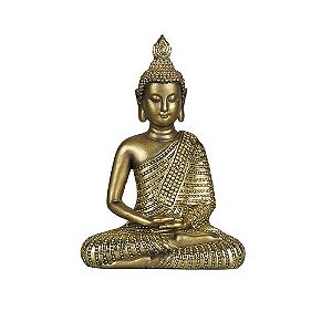 ESTATUETA DE RESINA DE BUDDHA SENTADO DOURADA