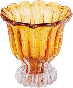 VASO DE VIDRO MURANO AMBAR VENEZA 17x18cm