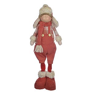 BONECO NATAL MENINO EM PE C/GORRO (VERMELHO BEGE) 43cm